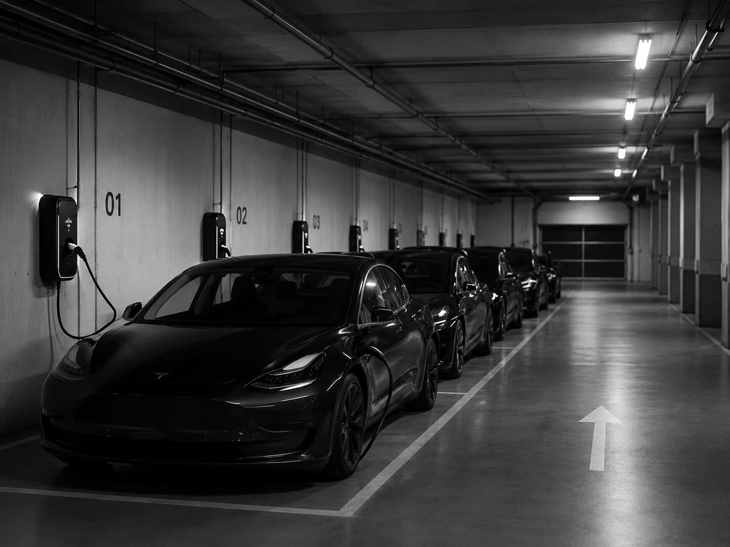 Vehículos eléctricos de la flota conectados a los puntos de recarga del aparcamiento